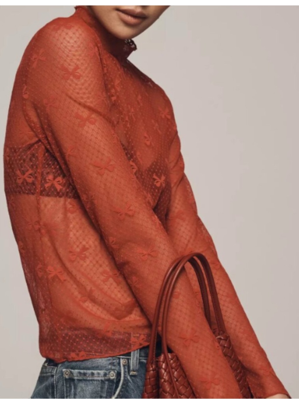 Maeve Anthropologie red bow lace blouse - Picture 1 of 4